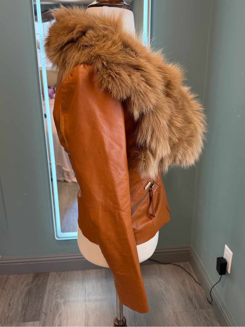 Vintage ONLY Real Fox Fur Collar Lamb Leather Jacket Y2K Moto XS/S - Picture 4 of 13